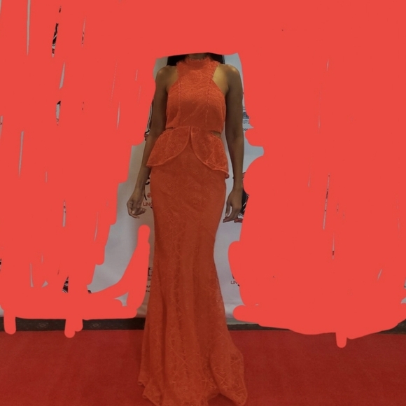 ASOS Tall Lace Evening Gown in Orange - Picture 7 of 7